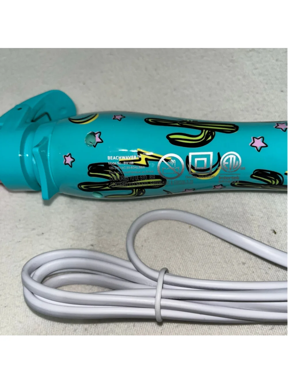 Beachwaver B1 Rotating Curling Iron Turquoise Cactus Print 1” Barrel New